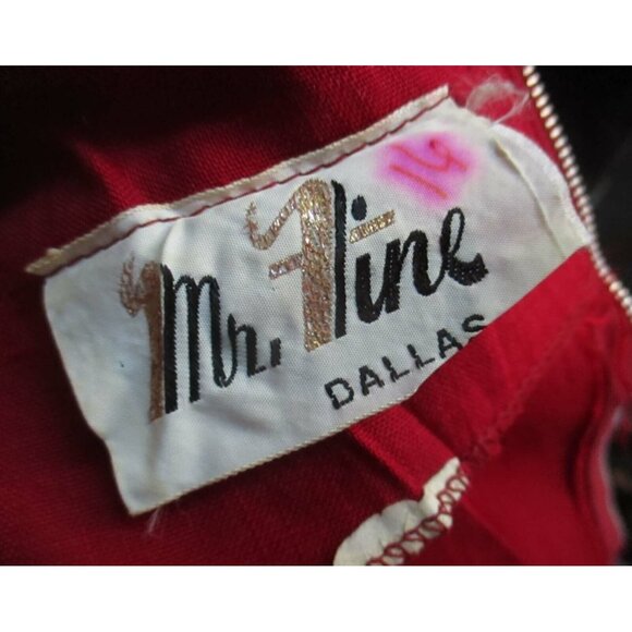 6/8 Vintage 1960's Dress Belted MR FINE DALLAS TEXAS BLOOD RED MIDI SLEEVELESS - Picture 4 of 8
